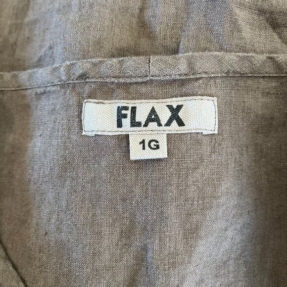 Flax Brown 100% Linen Short Sleeved Bohemian Festival Pop Over Tunic Sz 18-20 - Picture 7 of 8